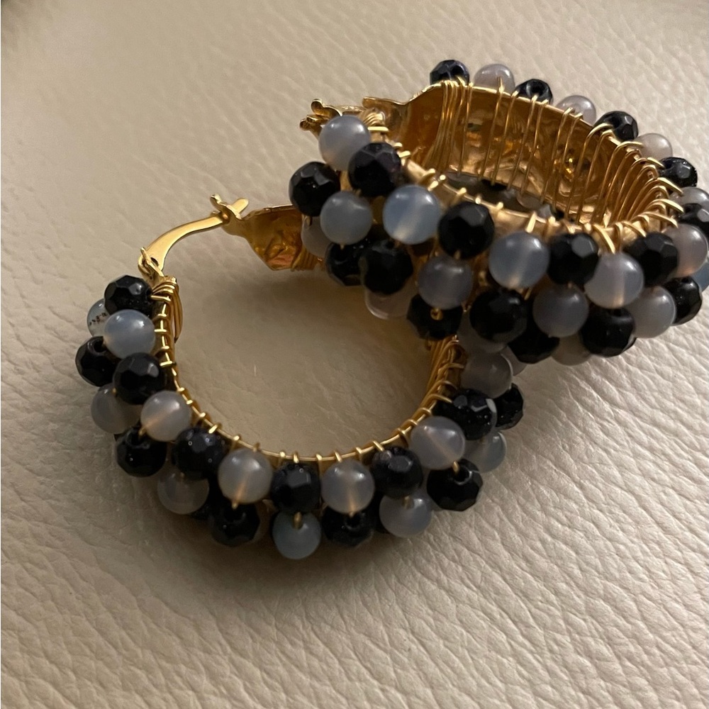 New Handmade Gold Plated Hoop Earrings 1-1/2”
